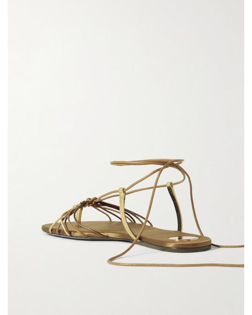 Saint Laurent Babylone Sandalen Aus Metallic-Leder Mit Verzierung