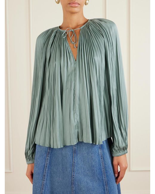 Ulla Johnson Green Electra Bluse Aus Satin Mit Plissee