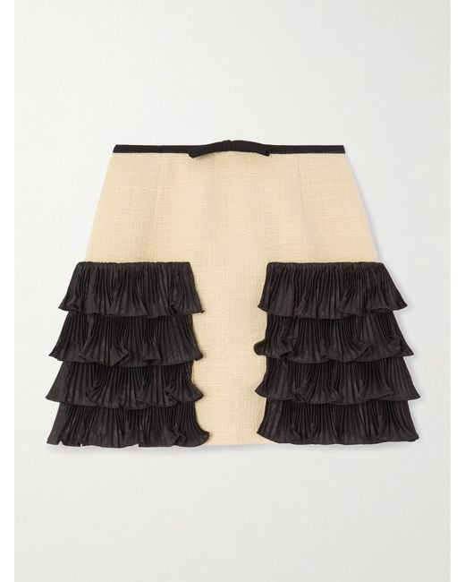 Valentino Garavani Black Ruffled Taffeta-Trimmed Wool-Blend Tweed Mini Skirt