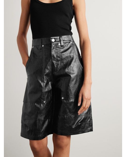 Isabel Marant Black Azilia Crinkled-Faux Leather Shorts