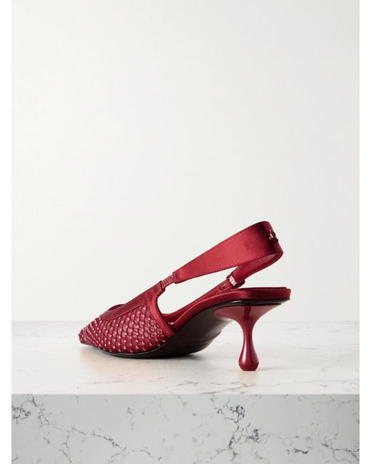 Jimmy Choo Red Amel 50 Crystal-Embellished Mesh And Satin Slingback Pumps