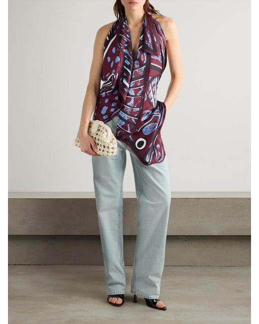 Bottega Veneta White Open-Back Printed Silk-Twill Halterneck Top