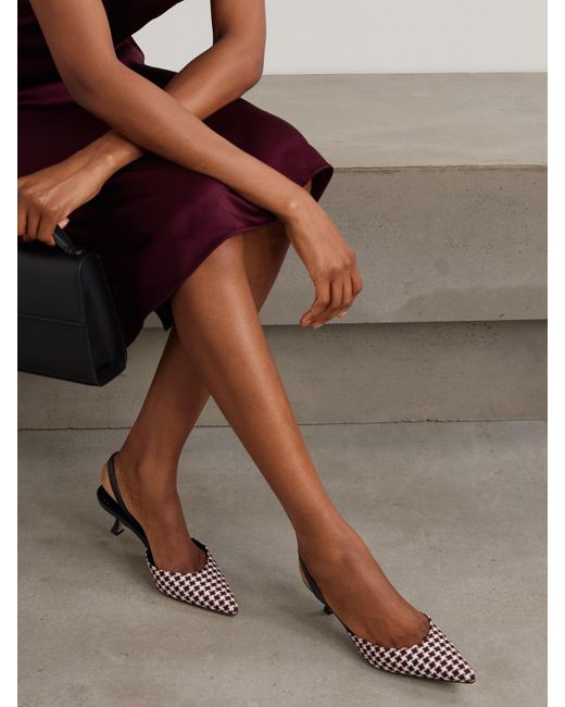 Manolo Blahnik Metallic Carolyne 50 Houndstooth Wool-Tweed Slingback Pumps