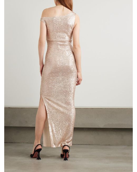 Norma Kamali White One-Shoulder Sequined Stretch-Mesh Maxi Dress