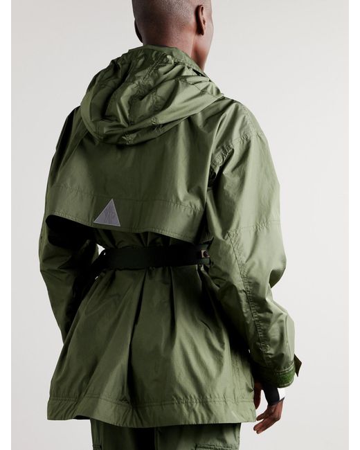 Moncler Green Nuvolau Polartec Belted Hooded Ripstop Jacket