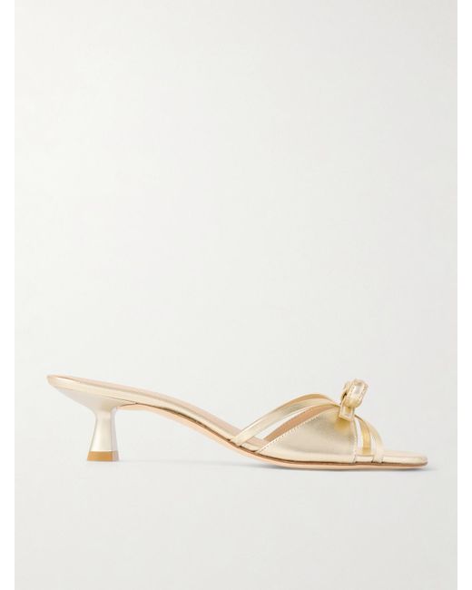 Stuart Weitzman Natural Felicity Bow-Detailed Metallic Leather Sandals