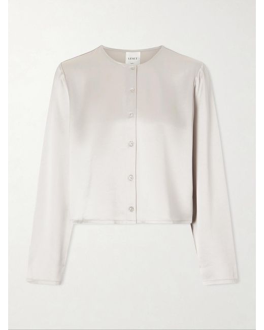 Leset White Barb Cropped Satin Cardigan