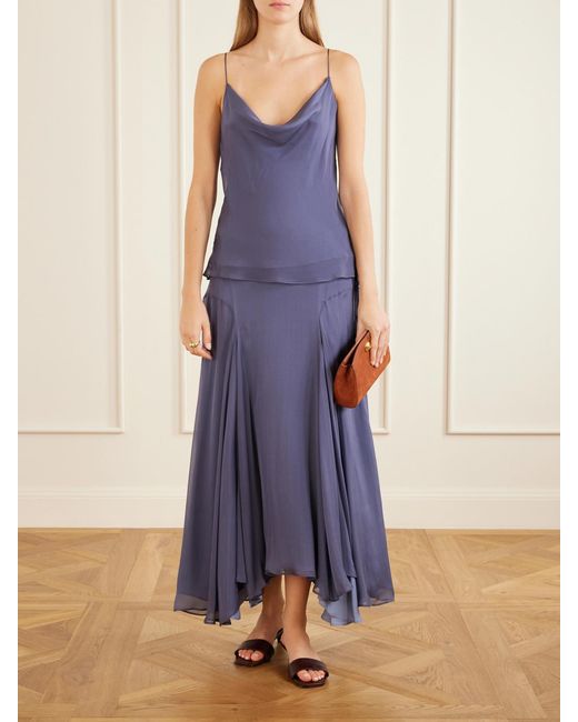 Kallmeyer Blue Alyse Silk-Chiffon Midi Dress