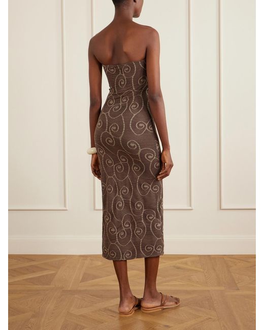 SARA CRISTINA Brown Metallic Jacquard-Knit Midi Dress
