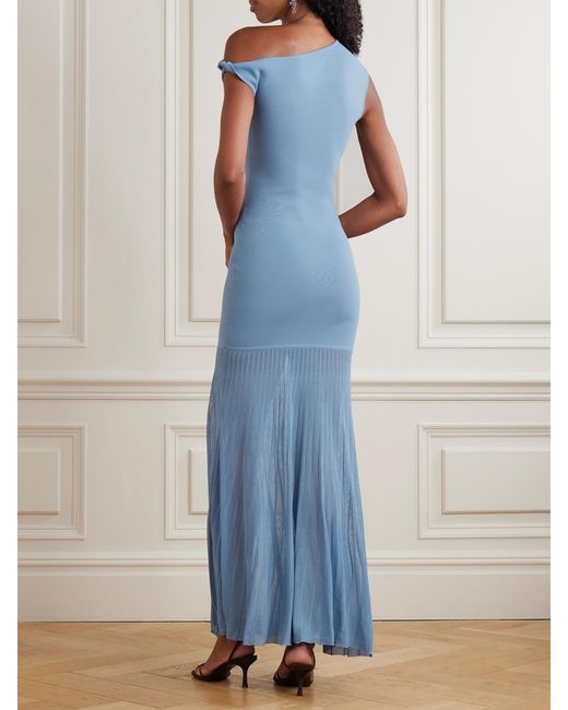 Sir Blue Twist Off-The-Shoulder Pleated Knitted Maxi Dress