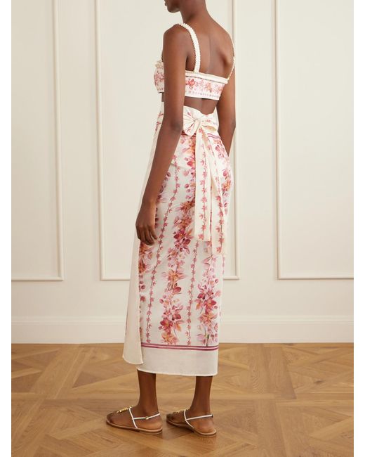 Agua Bendita Pink Lavanda Cauca Floral-Printed Cotton And Silk-Blend Pareo
