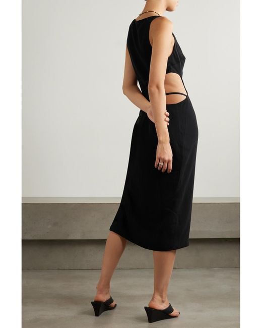 St. Agni Black Net Sustain Arc Cutout Stretch-Crepe Midi Dress