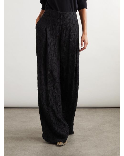 Dries Van Noten Black Hose Mit Weitem Bein Aus Strukturiertem Webstoff