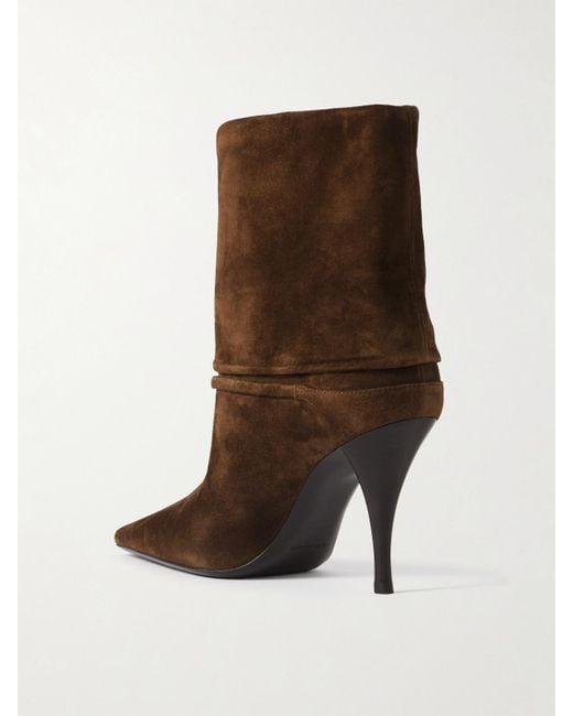 Saint Laurent Brown Niki Ankle Boots Aus Veloursleder Mit Verzierung