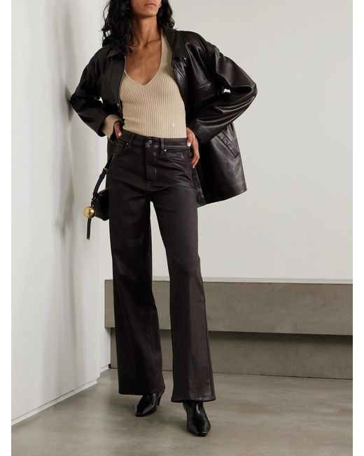PAIGE Brown Sasha Waxed-Twill Wide-Leg Pants