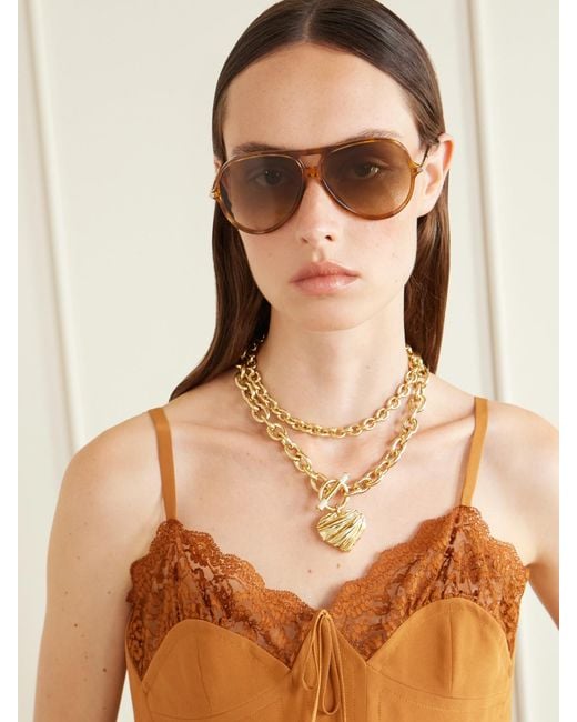 Chloé Natural Tubolar Aviator-Style Recycled Tortoiseshell Acetate Sunglasses