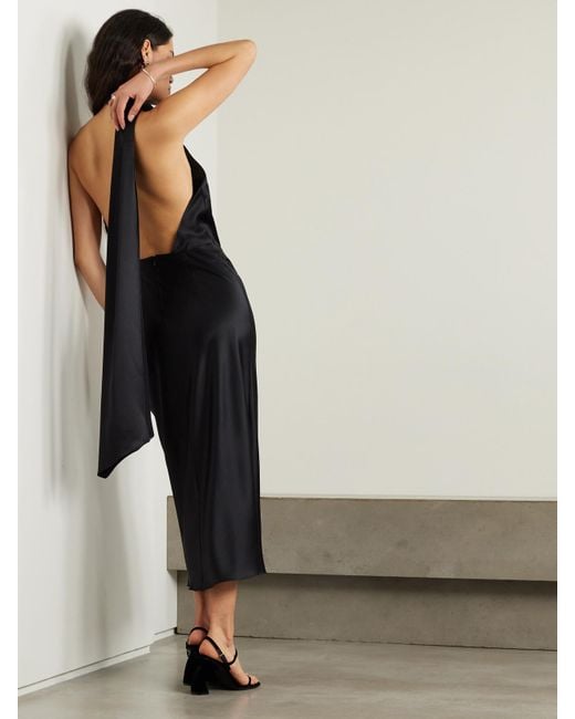 Max Mara Black Moli Rückenfreies Neckholder-Midikleid Aus Satin Mit Raffungen