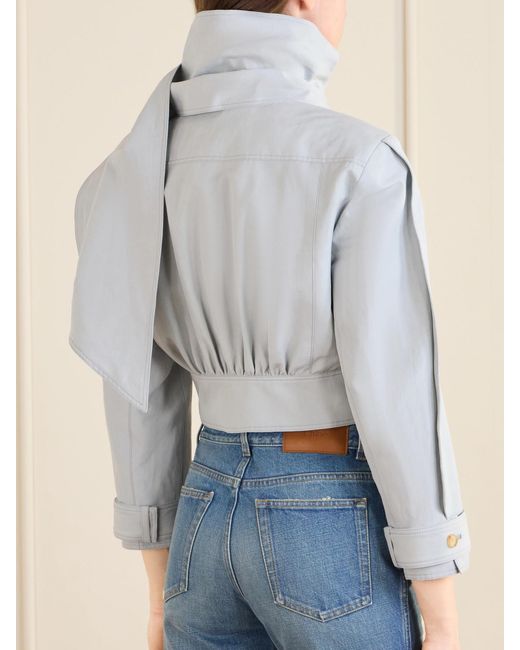 Chloé Blue Belted Scarf-Detailed Gathered Linen And Cotton-Blend Jacket