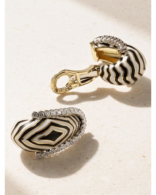 David Webb Natural Vreeland Zebra 18-Karat, Platinum, Diamond And Enamel Clip Earrings