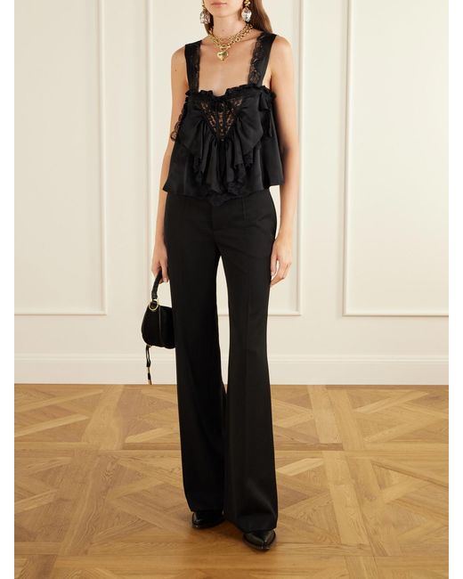 Chloé Black Pleated Wool And Silk Flared Pants