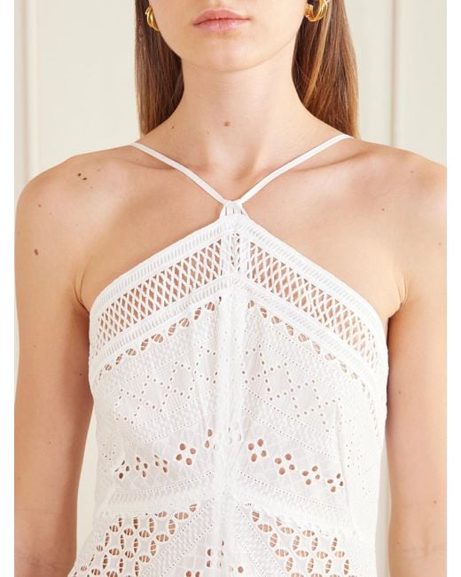 Loretta Caponi White Castiglione Broderie Anglaise Cotton Halterneck Midi Dress