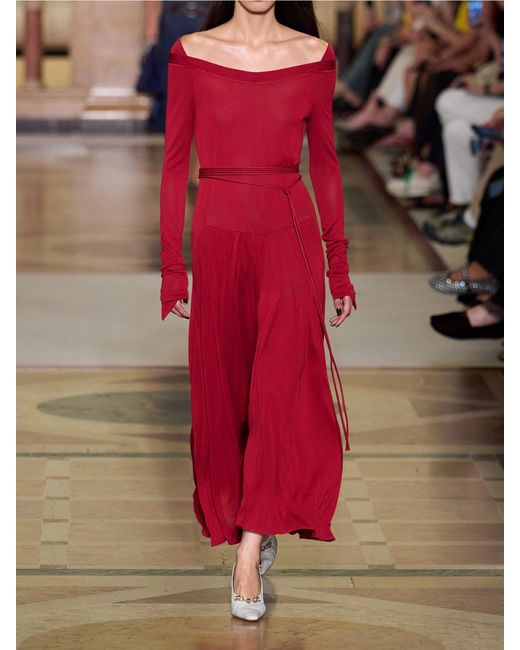 Tory Burch Red Jersey Pleated Maxi Dress