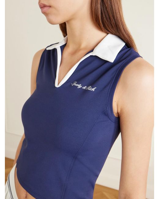 Sporty & Rich Blue Logo-Appliquéd Stretch-Jersey Top