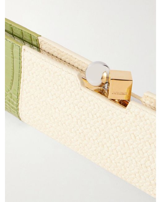 Jacquemus Green Poireau Fringed Textured-Leather Clutch