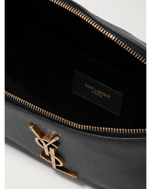 Saint Laurent Black Cassandre Textured-Leather Belt Bag