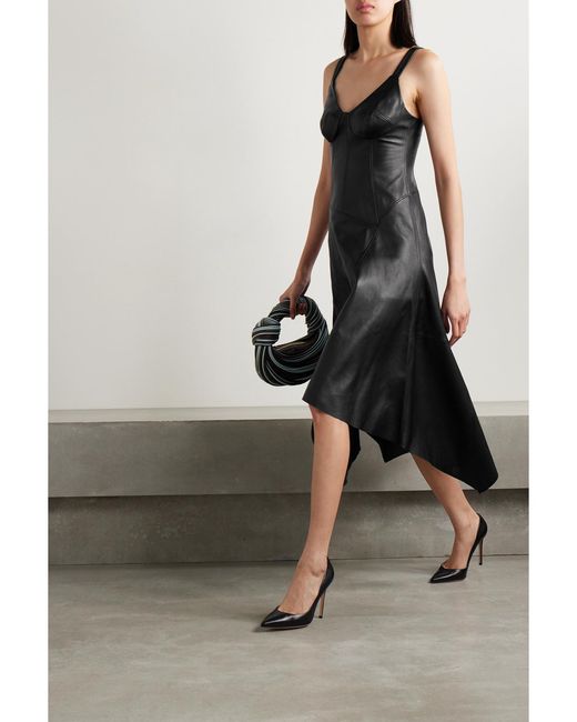 Jason Wu Black Asymmetric Paneled Leather Midi Dress