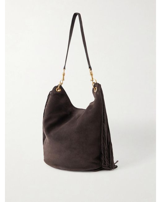 Nili Lotan Black Asher Fringed Suede Shoulder Bag