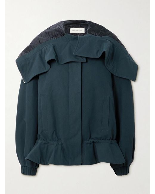 Dries Van Noten Blue Oversized Cropped Quilted Shell-Trimmed Cotton-Canvas Bomber Jacket