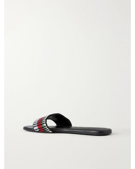 Staud White Da Adolfo Tove Beaded Leather Slides