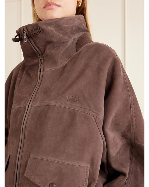Loewe Brown Anagram-Embroidered Suede Jacket