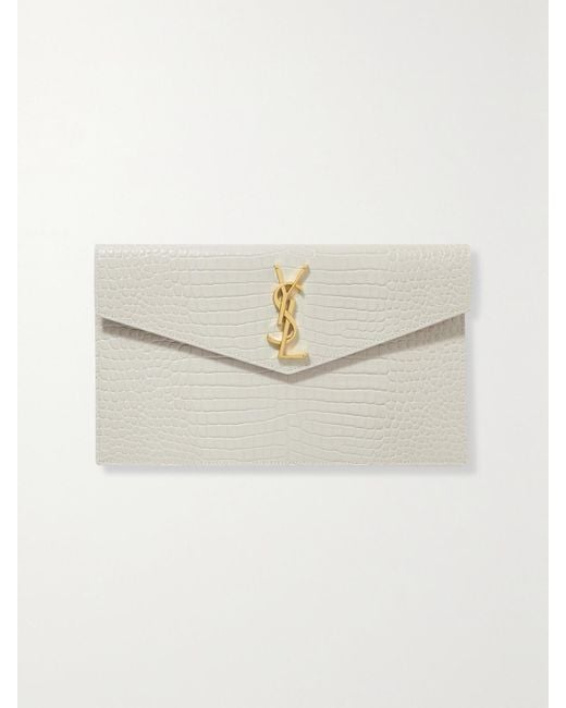 Saint Laurent Natural Uptown Croc-Effect Leather Pouch
