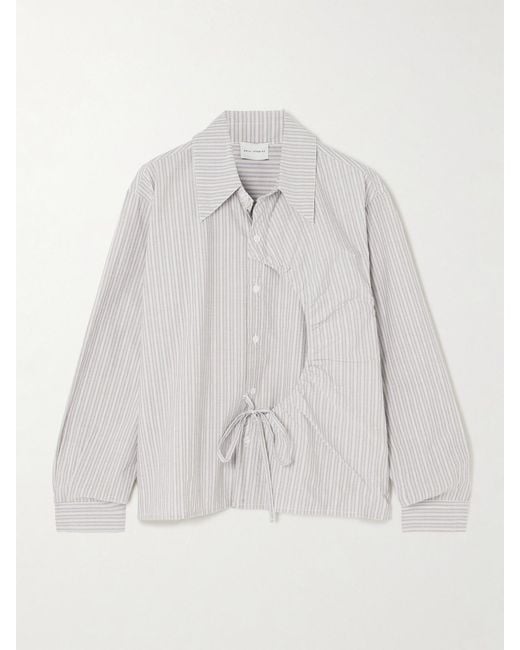 Deiji Studios White Arch Tie-Detailed Paneled Striped Organic Cotton-Poplin Shirt