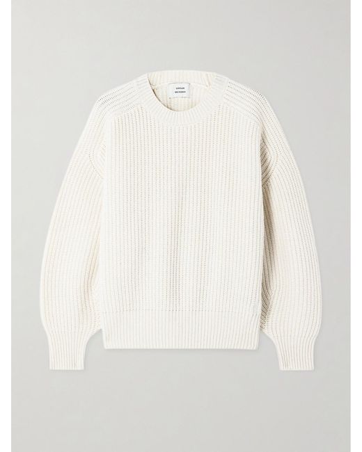 Loulou de Saison White Nauru Ribbed Cashmere Sweater