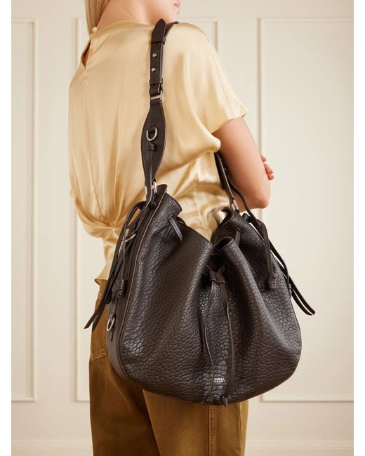 Isabel Marant Black Bolton Tasseled Textured-Leather Shoulder Bag