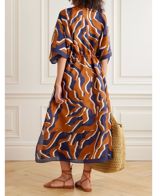 Eres Brown Continent Archipel Printed Silk-Chiffon Kaftan