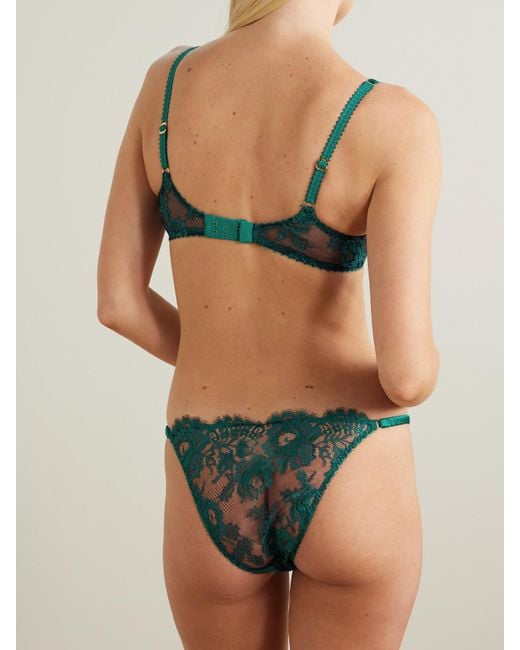 Agent Provocateur Green Solanna Silk-Blend Satin-Trimmed Lace Briefs