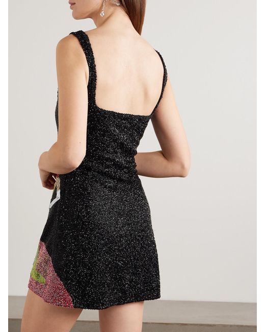 Clio Peppiatt Black Bunny Embellished Stretch-Mesh Mini Dress
