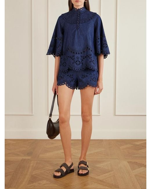Zimmermann Blue Mahon Broderie Anglaise Denim Shirt