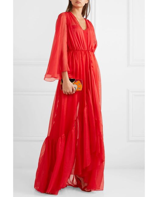 Rasario Red Ruffled Silk-chiffon Jacket