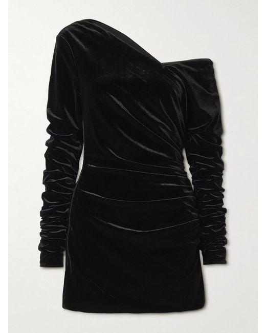 Sir Black Ettore Off-The-Shoulder Draped Stretch-Velvet Mini Dress