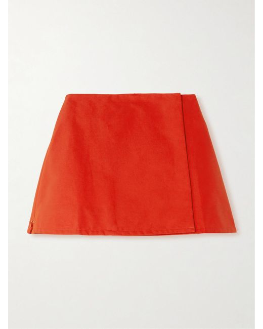 Tolu Coker Red Pleated Coated-Cotton Mini Wrap Skirt