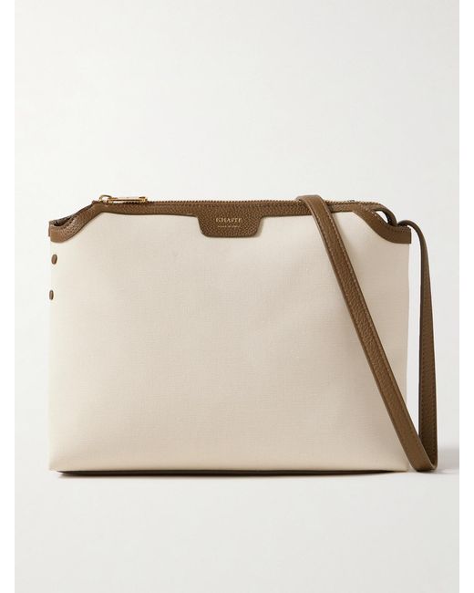 Khaite Natural Lina Medium Textured Leather-Trimmed Canvas Shoulder Bag