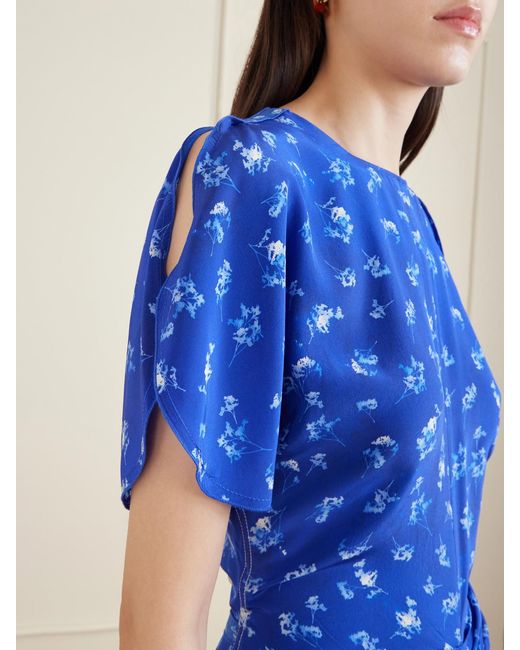 Victoria Beckham Blue Bela Floral-Print Silk-Chiffon Midi Dress