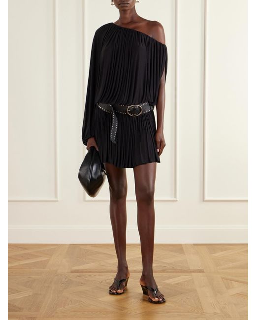 Christopher Esber Black Bayamo Belted One-Shoulder Mesh Mini Dress