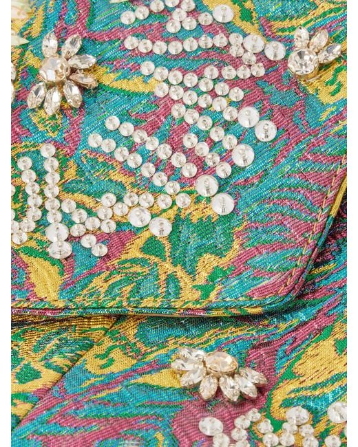 Dries Van Noten Green Embellished Floral-Jacquard Clutch