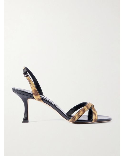 Jimmy Choo Metallic Elsy 70 Leopard-Print Calf Hair Slingback Sandals